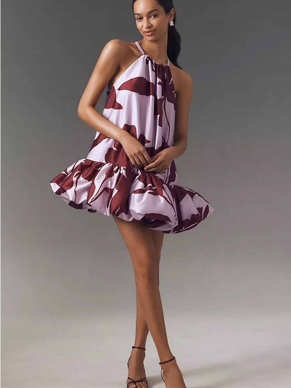 BHLDN Pink Mini Dress with Wine Floral Print